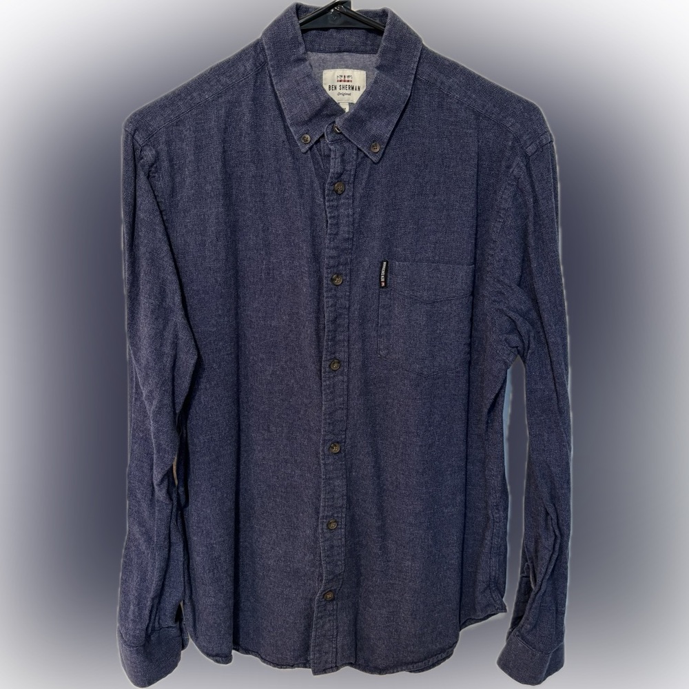 Ben Sherman Original Chambray Shirt Men Medium Navy Blue Long Sleeve Button Down